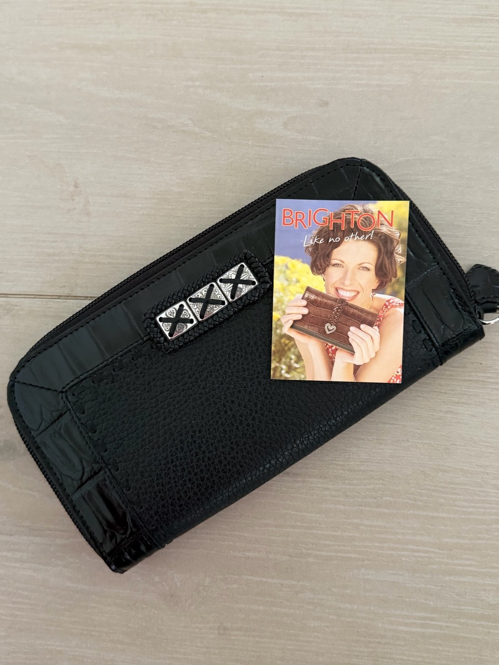 Brighton Black Zip Wallet with Silver Accent Plaque